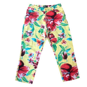 Lauren Ralph Lauren Linen Butter Yellow Floral Cropped Pants